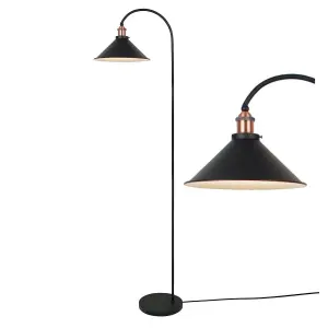 First Choice Lighting Matt Black With Brushed Copper Floor Light