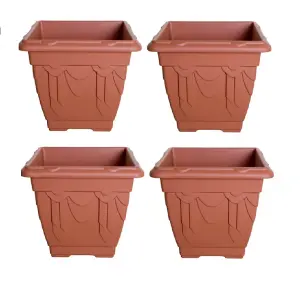 4 x 30cm Square Venetian Pot Decorative Plastic Garden Flower Planter Terracotta