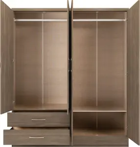 Nevada 4 Door 2 Drawer Mirrored Wardrobe in Rustic Oak Effect Finish