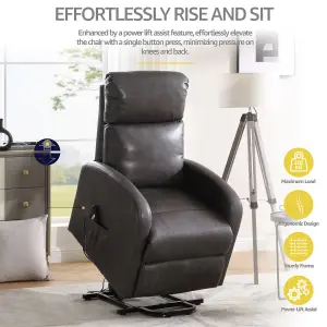 Rise & Recline Electric Recliner Armchair Faux Leather - Dom Dark Grey