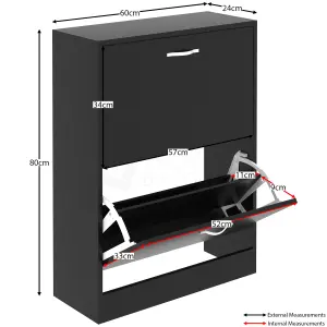 Vida Designs 2 Drawer Shoe Storage Cabinet Black