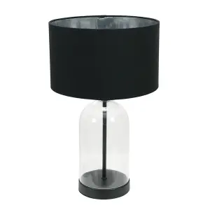 ValueLights Jessy Glass with Black Trim Table Lamp with Black with Chrome Inner Shade and LED Bulb