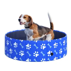 PawHut Dog Swimming Pool Foldable Pet Bathing Shower Tub Padding Pool Dia100cm M- Blue