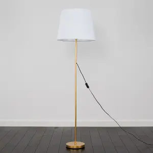 ValueLights Modern Gold Metal Standard Floor Lamp With White Tapered Shade - Includes 6w LED Bulb 3000K Warm White