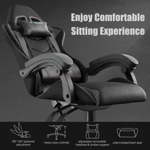 Ergonomic Gaming Chair,Soft PU Leather with Adjustable Reclining Back