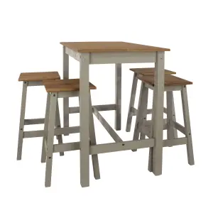 Corona Breakfast Table & 4 high Stool Set, Linea grey waxed pine