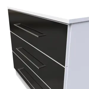 Chester 3 Drawer Chest in Black Gloss & White (Ready Assembled)