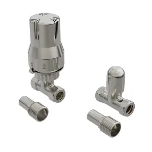 Rinse Bathrooms Straight Thermostatic Radiator Valve TRV + Lockshield 15mm Satin Nickel