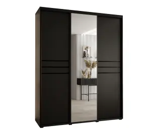 Cannes XI Mirrored Sliding Door Wardrobe W200cm - Sleek Black Storage Solution for Spacious Rooms