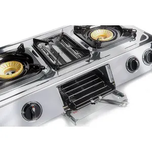 NJ G-87 Stainless Steel Camping Gas Stove 3 Burners with Grill & Oven 9.7kW