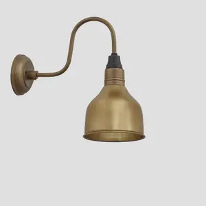 Industville Swan Neck Cone Wall Light, 7 Inch, Brass, Brass Holder