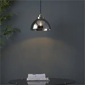 2 PACK Hanging Ceiling Pendant Light - Bright Nickel Plate & Mirrored Glass - 10W LED E27