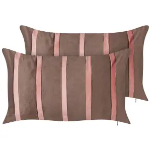 Set of 2 Cushions CRODYLINE Velvet 35 x 60 cm Striped Brown