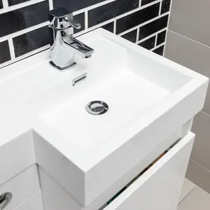 Solstice Gloss White Right Hand Bathroom Vanity Basin & WC Unit Combination (W)900mm (H)890mm