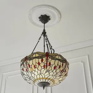 Tiffany Glass Hanging Ceiling Pendant Light Bronze & Dragonfly Lamp Shade i00102