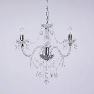 Matteo 3 Light Chandelier, Pendant Lamp, Chrome, Clear Acrylic Bedroom Living Room Ceiling Light