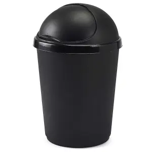 1 x 50L Home Kitchen Indoor Black Bullet Bin With Roll Open Lid For General Waste