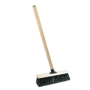 1x 13" Black Wooden Handle Black Strong PVC Bristle Sweeping Brooms For Cleaning Hard Floors