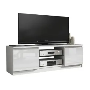 TV Unit 120cm Modern White with High Gloss Doors - Creative Furniture