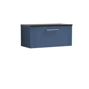 Retro 1 Drawer Wall Hung Vanity Unit with Sparkling Black Laminate Worktop - 800mm - Satin Blue - Balterley