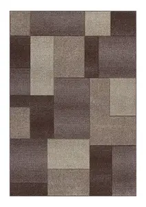 Modern Easy to Clean Geometric Beige Dining Room Rug-80cm X 150cm