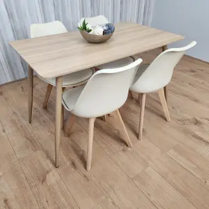 Oak Effect Rectangle Kitchen Dining Table With 4 Cream Tulip Chairs Table Set Of 4