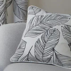 Matteo Hand Drawn Leaf Print Filled Cushion 100% Cotton