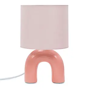 ValueLights Kids Rainbow Shaped Table Lamp Arched Base and Pink Drum Fabric Shade - Including Bulb