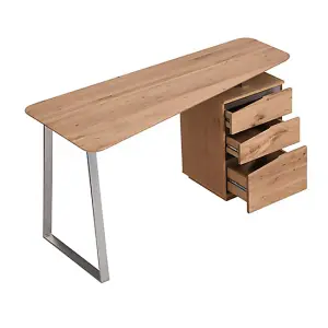 Camelia Wooden Computer Desk With 3 Drawers In Knotty Oak