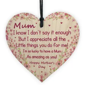 Mothers Day Gift For Mum Wooden Heart Gift For Her From Daughter Son Keepsake