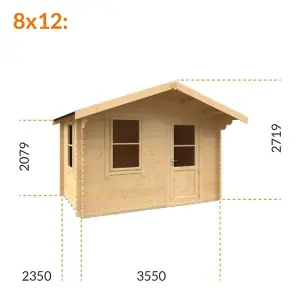 8ft x 12ft (2350mm x 3550mm) Horsforth "The Augusta" 28mm Log Cabin With 2 Opening Windows