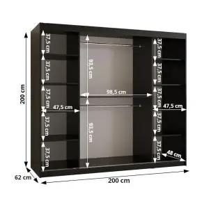 Ramiro I Contemporary 2 Sliding Door Wardrobe 9 Shelves 2 Rails White Matt (H)2000mm (W)2000mm (D)620mm