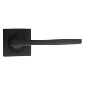 UNO Door Handle Matt Black Lever on Square Rose Internal Wooden Handles + 64mm Latch & Hinges