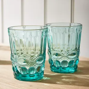 Set of 8 Vintage Luxury Turquoise Drinking Glass Whiskey Glass Tumblers 240ml