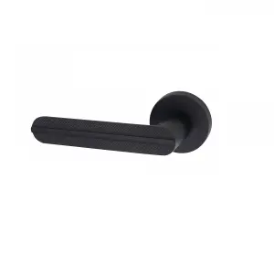 5 Pair Modern Lima Design Matt Black Premium Door Handles Round Rose 3" Ball Bearing Hinges and 2.5" Tubular Latch - Golden Grace