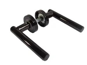 Door Handles T Bar Straight Lever on Rose Thumb turn & Lock - Black Nickel