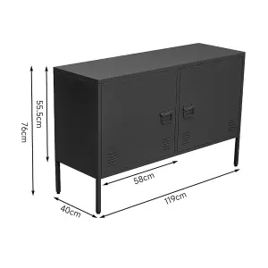 Black 2 Doors High Foot Metal File Cabinet Tv Stand Side Cabinet for Home and Office 119cm