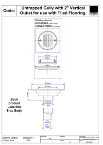 McAlpine USG2T6SS Untrapped Gully. Tile/Grating with removable Grid, 2" Vertical Outlet and 2" x 1" Socket Reducer