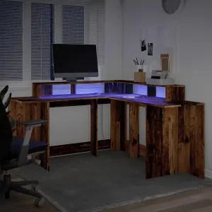 Berkfield Desk with LED Lights Old Wood 152x152x91 cm Engineered Wood