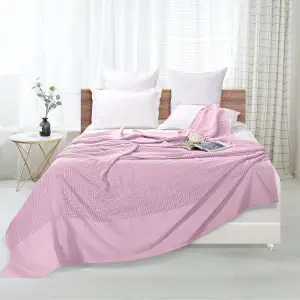 EHC Cotton Soft Hand Woven Reversible Lightweight Cream Pink Adult Cellular Blanket, Single 180 x 230cm