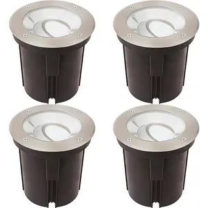 4 PACK Stainless Steel IP67 Ground Light - 16.5W Cool White Tilting Head LED