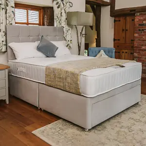 Anniversary 1000 Pocket Sprung Divan Bed Set  5FT King Large End Drawer - Plush Light Silver