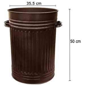 Metal Bin Retro Dustbin Waste Rubbish Bin Ideal Animal Feed Outdoor or Indoor Bin, Straight Sided Bronze Bin 45L