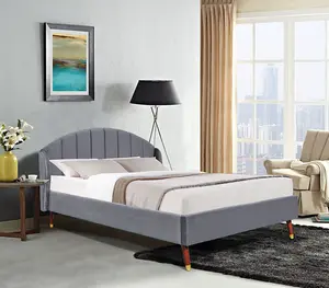 Comfy Living Winged Plush Velvet Fabric  Bed Frame with Curved Headboard 5ft King Grey