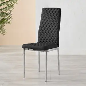 Set of 6 Milan Black High Back Soft Touch Diamond Pattern Faux Leather Chromed Metal Leg Dining Chairs