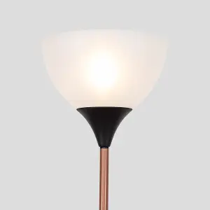 ValueLights Dalby Modern Copper & Black Uplighter Floor Lamp with White Shade - Includes 6w LED GLS Bulb 3000K Warm White