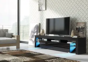 Nova TV Unit 200cm Black High Gloss Doors with LED Lighting - Creative Furniture