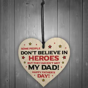 Novelty Fathers Day Gift Superhero Theme Wood Heart Dad Gift From Daughter Son