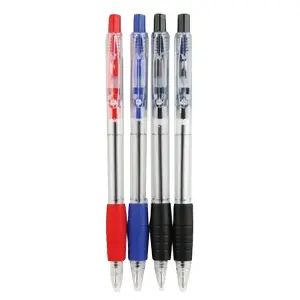 Tiger Retractable Easy Grip Ball Point Pens (Pack of 4) Blue/Black/Red (One Size)