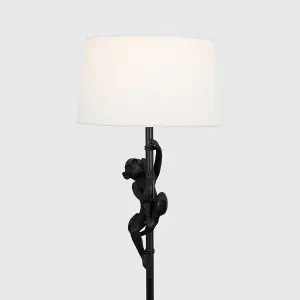 ValueLights Modern Black Hanging Monkey Floor Lamp With White Tapered Shade - Includes 6w LED Bulb 3000K Warm White